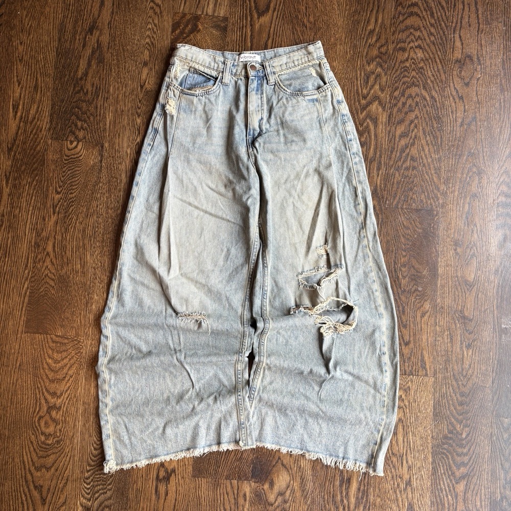 Vibrant MIU Distressed Wide Leg Jeans Womens 3 27x28.5 High Rise Raw Hem Baggy